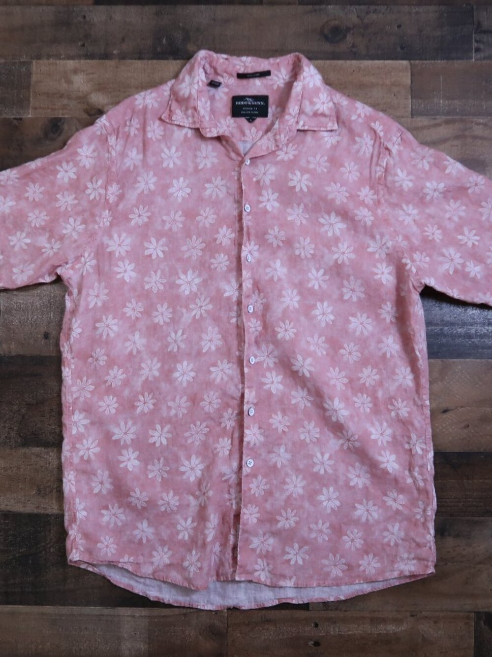 Rodd & Gunn Mens Large Linen Pink & White Floral Hawaiian Shirt Collared